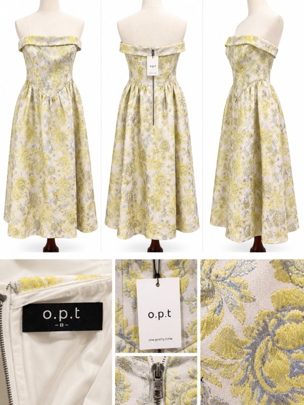 O.P.T. SENA CANARY BROCADE STRAPLESS FLORAL MAXI DRESS – SIZE 8 – NWT